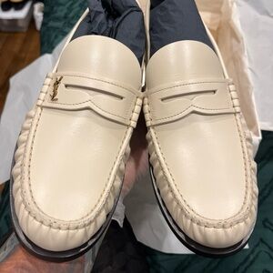 Yves Saint Laurent Off-White Leather Loafers